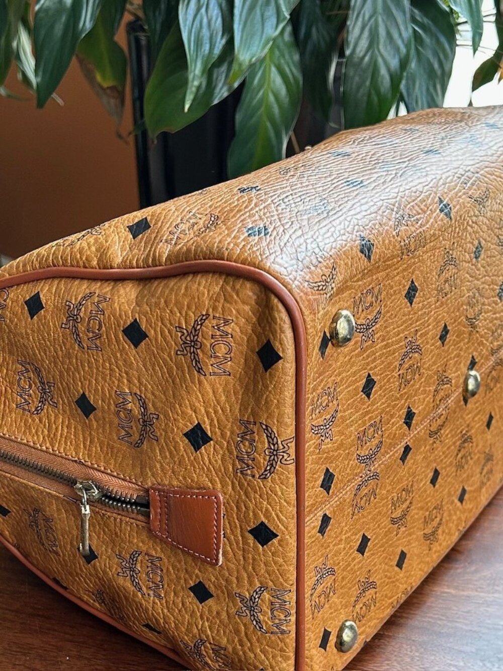 MCM Monogram Visetos Boston Bag, Cognac Tan 👜 - Picture 12 of 13